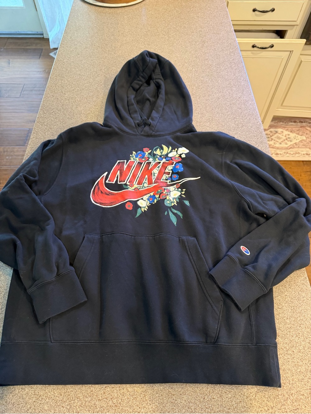 Nike Black Crewneck Hoodie with Red Floral Logo